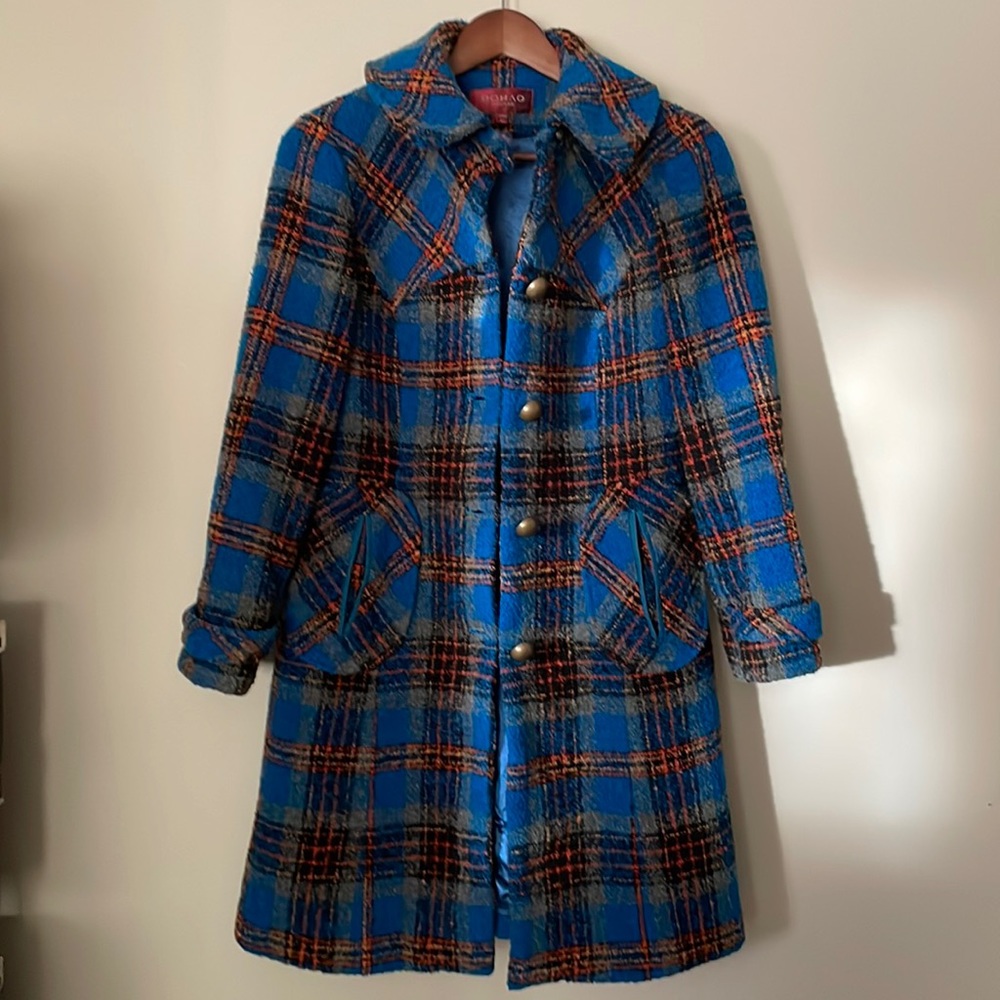 Dohao costume plaid pea coat